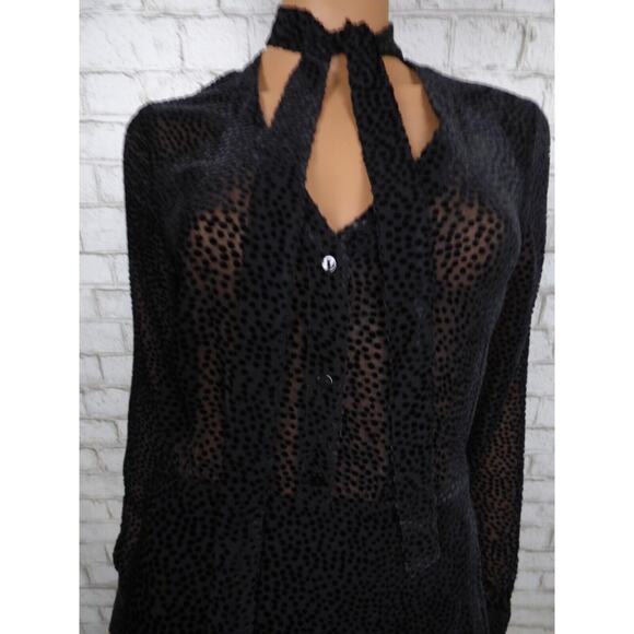 $525 L'Agence Black Velour Dot Burnout Sheer Alesia Neck Tie Dress 2 NEW L568 - Picture 4 of 16